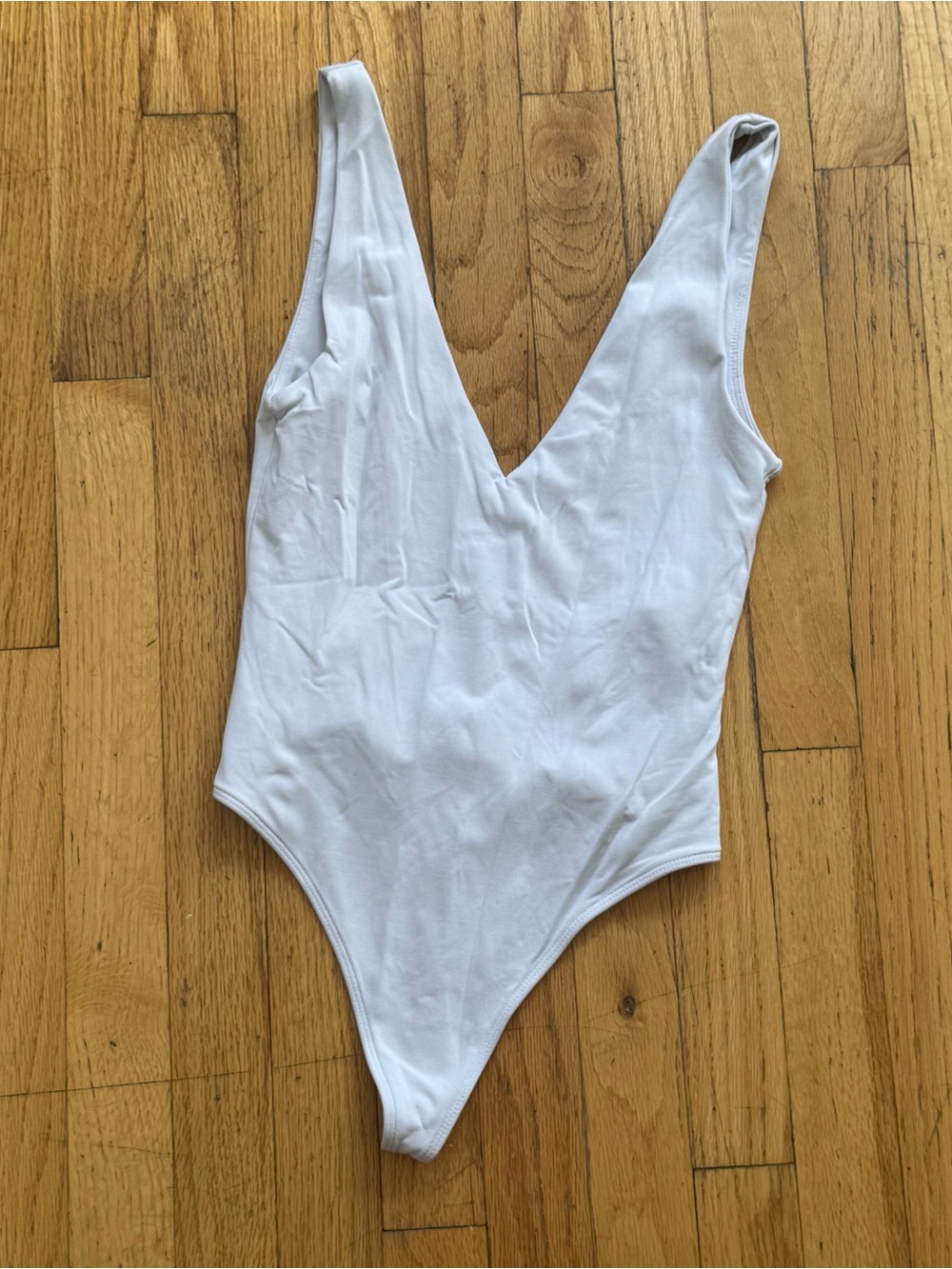 Babaton White V-Neck Thong Bodysuit
